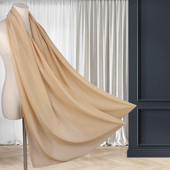 Women Champagne Elegant Soft Sheer Chiffon Stole Bride Wedding Shawls and Wraps - Picture 3 of 7